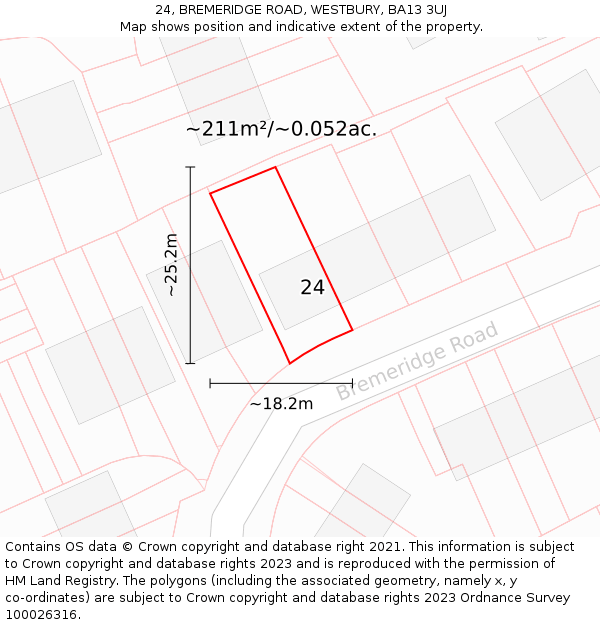 24, BREMERIDGE ROAD, WESTBURY, BA13 3UJ: Plot and title map