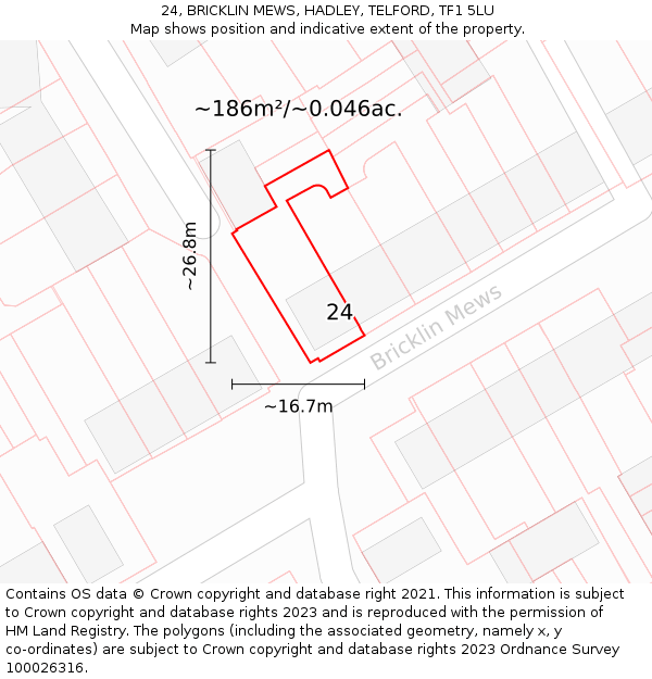 24, BRICKLIN MEWS, HADLEY, TELFORD, TF1 5LU: Plot and title map