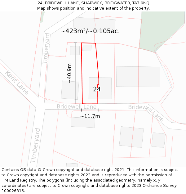 24, BRIDEWELL LANE, SHAPWICK, BRIDGWATER, TA7 9NQ: Plot and title map