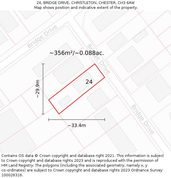 24, BRIDGE DRIVE, CHRISTLETON, CHESTER, CH3 6AW: Plot and title map