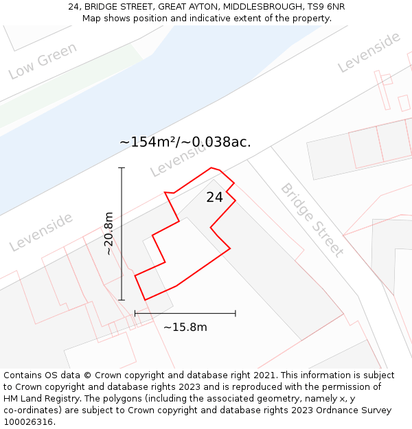 24, BRIDGE STREET, GREAT AYTON, MIDDLESBROUGH, TS9 6NR: Plot and title map