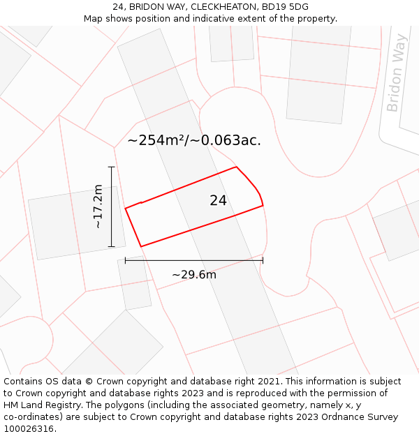 24, BRIDON WAY, CLECKHEATON, BD19 5DG: Plot and title map