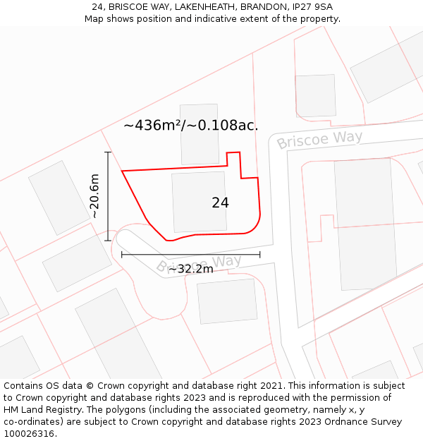 24, BRISCOE WAY, LAKENHEATH, BRANDON, IP27 9SA: Plot and title map