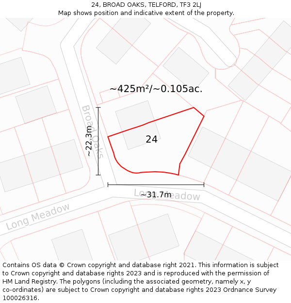 24, BROAD OAKS, TELFORD, TF3 2LJ: Plot and title map