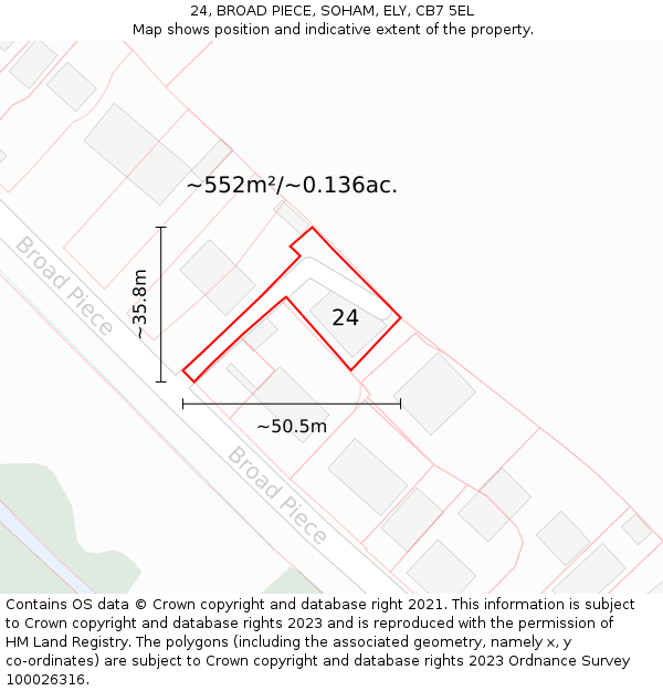 24, BROAD PIECE, SOHAM, ELY, CB7 5EL: Plot and title map