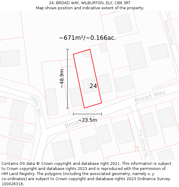 24, BROAD WAY, WILBURTON, ELY, CB6 3RT: Plot and title map