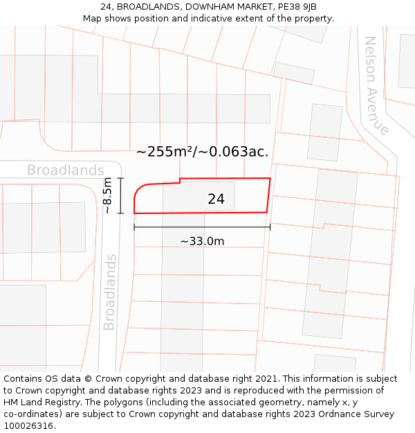 24, BROADLANDS, DOWNHAM MARKET, PE38 9JB: Plot and title map