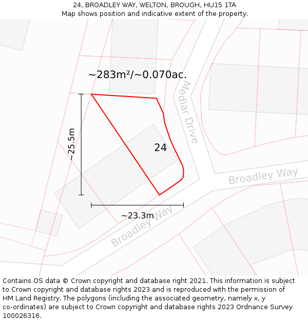 24, BROADLEY WAY, WELTON, BROUGH, HU15 1TA: Plot and title map