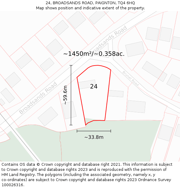 24, BROADSANDS ROAD, PAIGNTON, TQ4 6HQ: Plot and title map