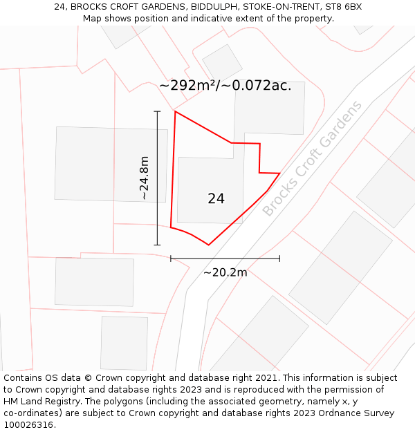 24, BROCKS CROFT GARDENS, BIDDULPH, STOKE-ON-TRENT, ST8 6BX: Plot and title map