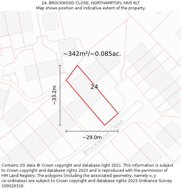 24, BROCKWOOD CLOSE, NORTHAMPTON, NN5 6LT: Plot and title map