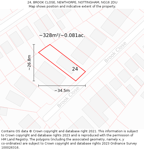 24, BROOK CLOSE, NEWTHORPE, NOTTINGHAM, NG16 2DU: Plot and title map