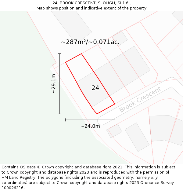 24, BROOK CRESCENT, SLOUGH, SL1 6LJ: Plot and title map