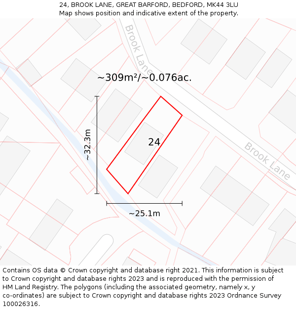 24, BROOK LANE, GREAT BARFORD, BEDFORD, MK44 3LU: Plot and title map