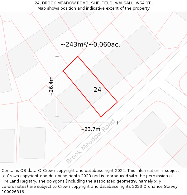 24, BROOK MEADOW ROAD, SHELFIELD, WALSALL, WS4 1TL: Plot and title map