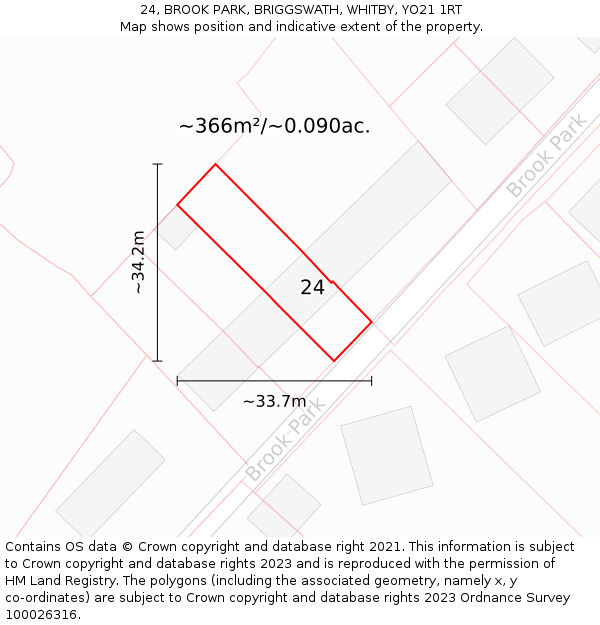 24, BROOK PARK, BRIGGSWATH, WHITBY, YO21 1RT: Plot and title map