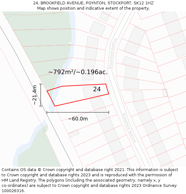 24, BROOKFIELD AVENUE, POYNTON, STOCKPORT, SK12 1HZ: Plot and title map