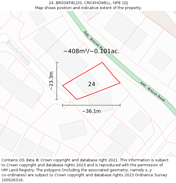 24, BROOKFIELDS, CRICKHOWELL, NP8 1DJ: Plot and title map