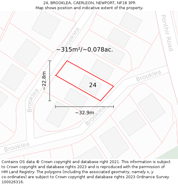24, BROOKLEA, CAERLEON, NEWPORT, NP18 3PR: Plot and title map