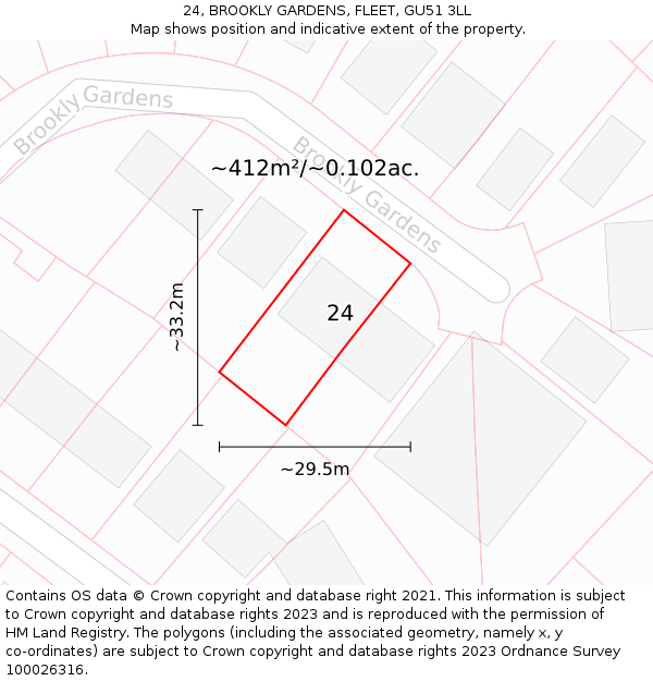 24, BROOKLY GARDENS, FLEET, GU51 3LL: Plot and title map