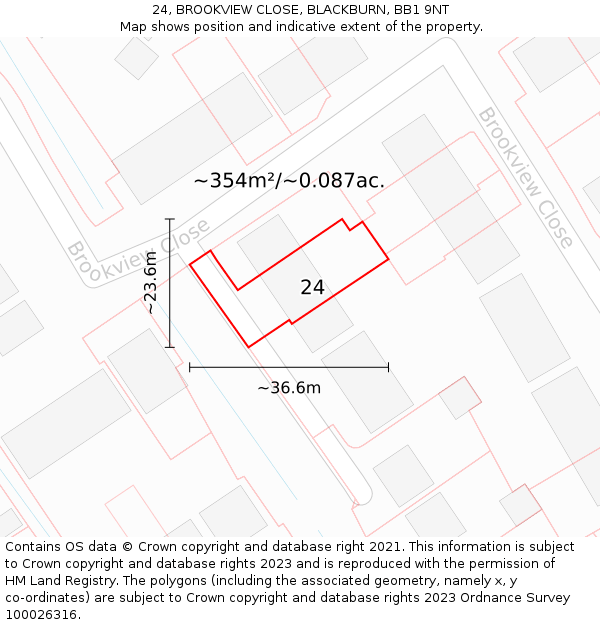 24, BROOKVIEW CLOSE, BLACKBURN, BB1 9NT: Plot and title map