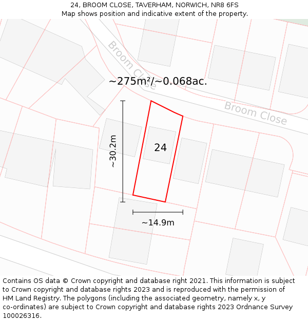 24, BROOM CLOSE, TAVERHAM, NORWICH, NR8 6FS: Plot and title map