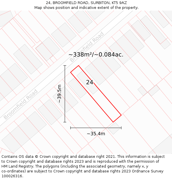 24, BROOMFIELD ROAD, SURBITON, KT5 9AZ: Plot and title map