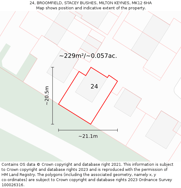 24, BROOMFIELD, STACEY BUSHES, MILTON KEYNES, MK12 6HA: Plot and title map