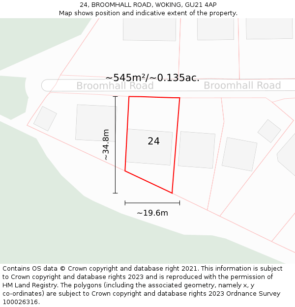 24, BROOMHALL ROAD, WOKING, GU21 4AP: Plot and title map