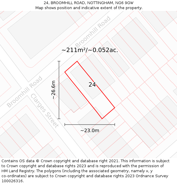 24, BROOMHILL ROAD, NOTTINGHAM, NG6 9GW: Plot and title map