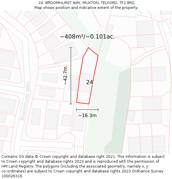 24, BROOMHURST WAY, MUXTON, TELFORD, TF2 8RG: Plot and title map