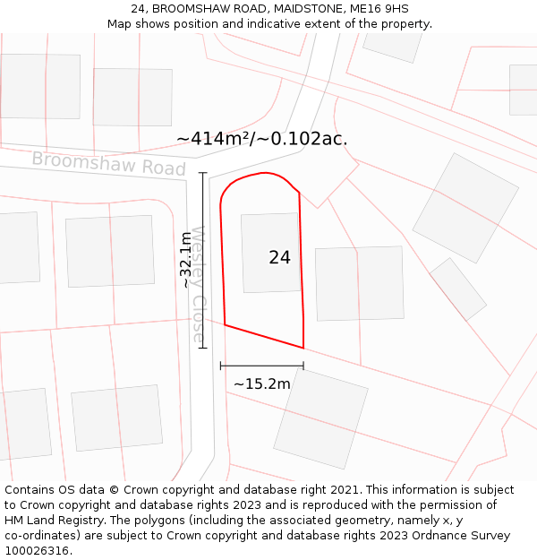 24, BROOMSHAW ROAD, MAIDSTONE, ME16 9HS: Plot and title map