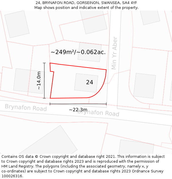 24, BRYNAFON ROAD, GORSEINON, SWANSEA, SA4 4YF: Plot and title map