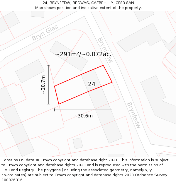 24, BRYNFEDW, BEDWAS, CAERPHILLY, CF83 8AN: Plot and title map