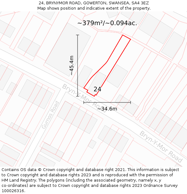 24, BRYNYMOR ROAD, GOWERTON, SWANSEA, SA4 3EZ: Plot and title map