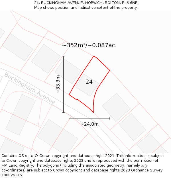 24, BUCKINGHAM AVENUE, HORWICH, BOLTON, BL6 6NR: Plot and title map