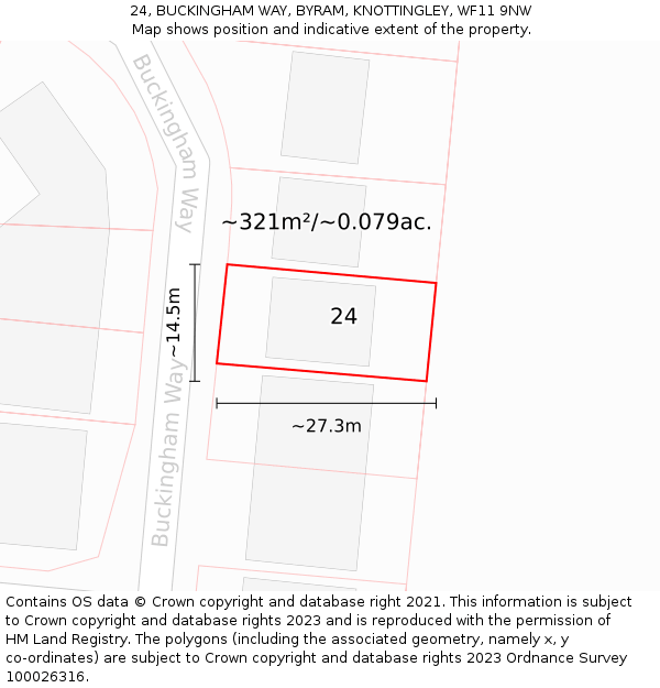 24, BUCKINGHAM WAY, BYRAM, KNOTTINGLEY, WF11 9NW: Plot and title map