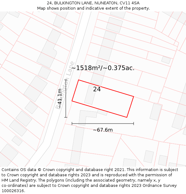 24, BULKINGTON LANE, NUNEATON, CV11 4SA: Plot and title map