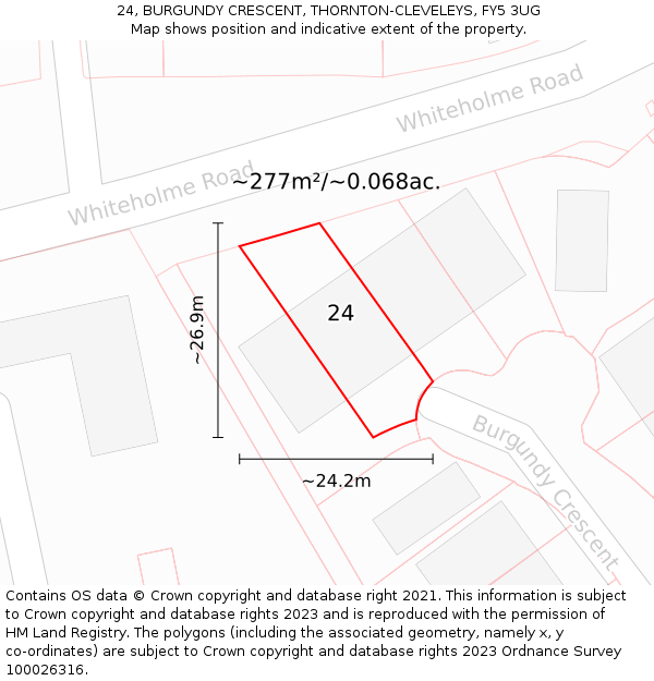 24, BURGUNDY CRESCENT, THORNTON-CLEVELEYS, FY5 3UG: Plot and title map