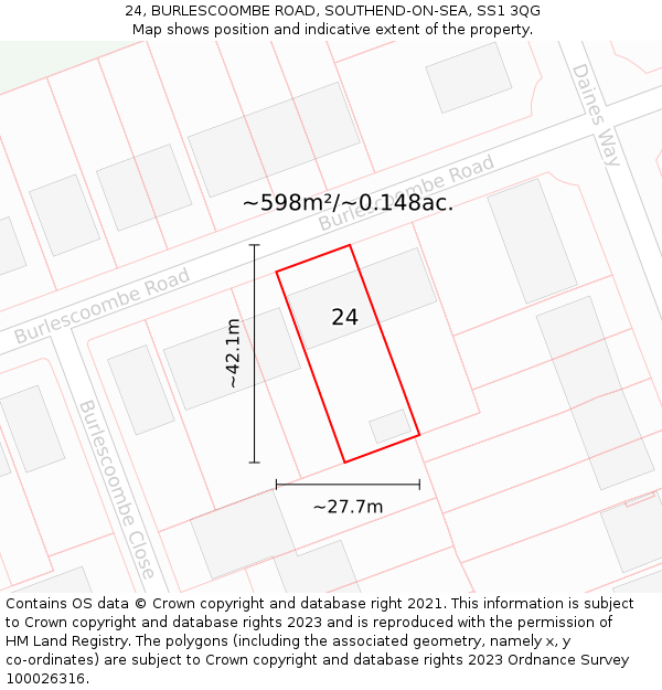 24, BURLESCOOMBE ROAD, SOUTHEND-ON-SEA, SS1 3QG: Plot and title map