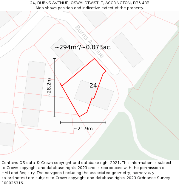 24, BURNS AVENUE, OSWALDTWISTLE, ACCRINGTON, BB5 4RB: Plot and title map