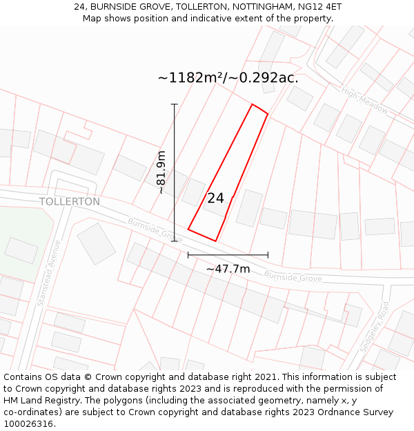 24, BURNSIDE GROVE, TOLLERTON, NOTTINGHAM, NG12 4ET: Plot and title map