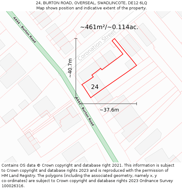 24, BURTON ROAD, OVERSEAL, SWADLINCOTE, DE12 6LQ: Plot and title map