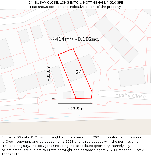 24, BUSHY CLOSE, LONG EATON, NOTTINGHAM, NG10 3RE: Plot and title map