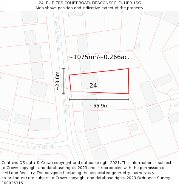 24, BUTLERS COURT ROAD, BEACONSFIELD, HP9 1SG: Plot and title map