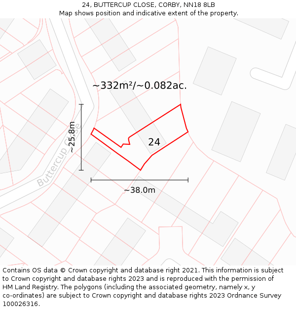 24, BUTTERCUP CLOSE, CORBY, NN18 8LB: Plot and title map