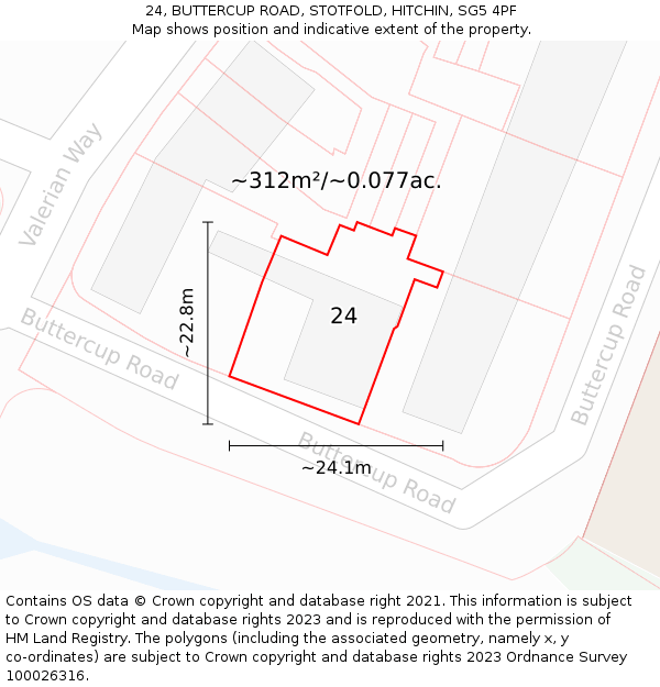 24, BUTTERCUP ROAD, STOTFOLD, HITCHIN, SG5 4PF: Plot and title map