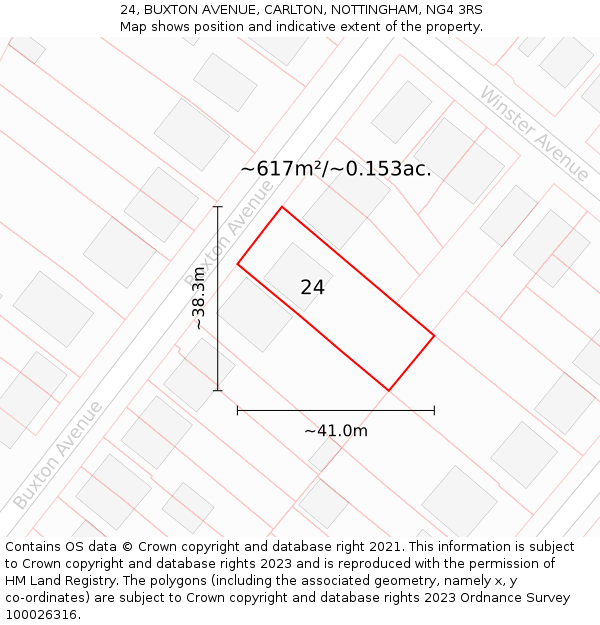 24, BUXTON AVENUE, CARLTON, NOTTINGHAM, NG4 3RS: Plot and title map
