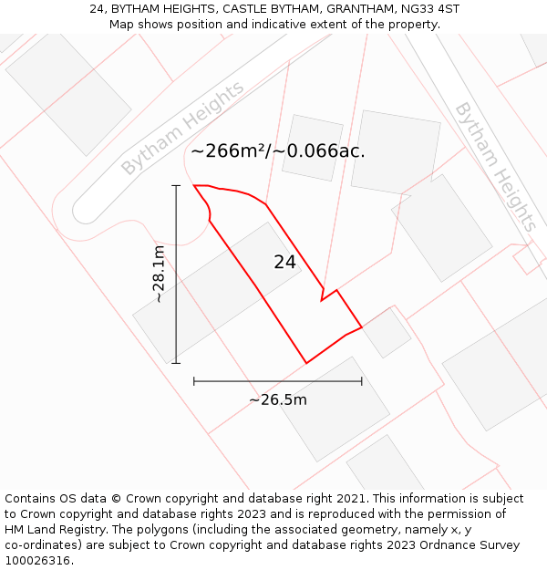 24, BYTHAM HEIGHTS, CASTLE BYTHAM, GRANTHAM, NG33 4ST: Plot and title map