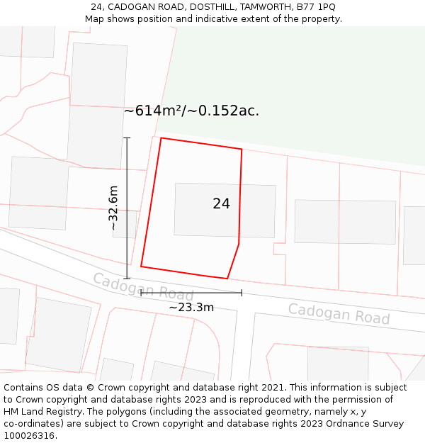 24, CADOGAN ROAD, DOSTHILL, TAMWORTH, B77 1PQ: Plot and title map